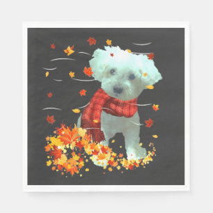 Poochon Fall Scarf - Dogs Autumn Leaves Napkins