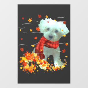 Poochon Fall Scarf - Dogs Autumn Leaves Window Cling