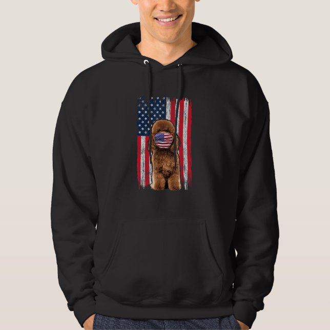 Poodle American Flag Dog Wears Face Mask 4th Of Ju Hoodie (Front)