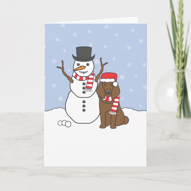 Poodle and Snowman Holiday Card (Front)