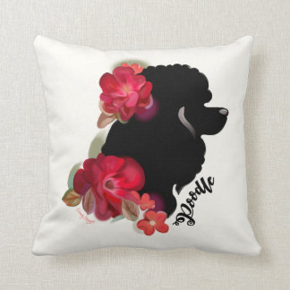 Poodle art pillow | red floral silhouette dog art