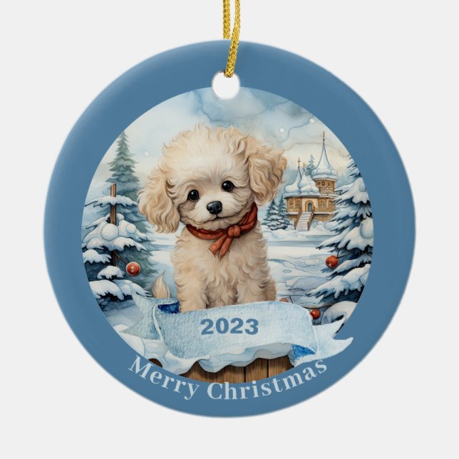  Poodle Art  White Dog Pet  Ceramic Ornament (Front)