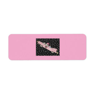 Poodle at Christmas in a pink convertible Label