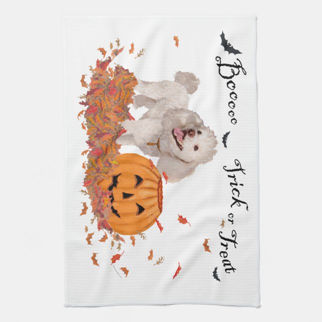 Poodle at Halloween Kitchen Towel (Vertical)