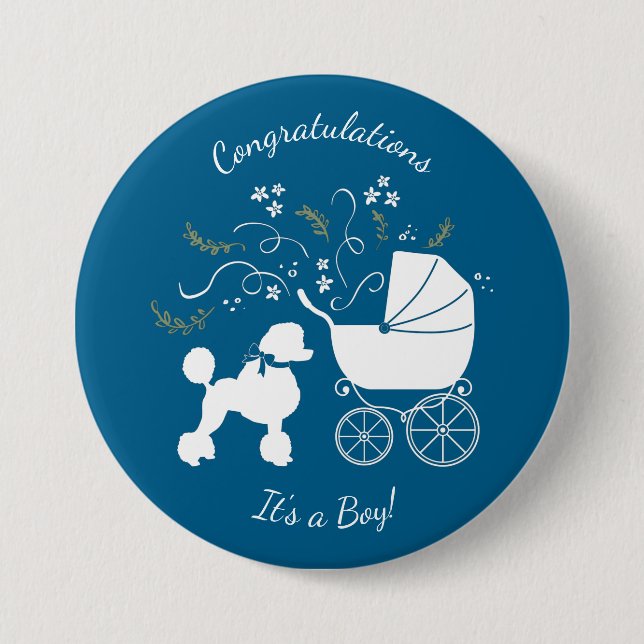 Poodle Baby Shower Blue Button (Front)
