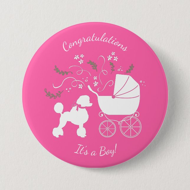 Poodle Baby Shower Pink Button (Front)