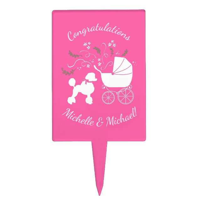 Poodle Baby Shower Pink Cake Topper (Front)