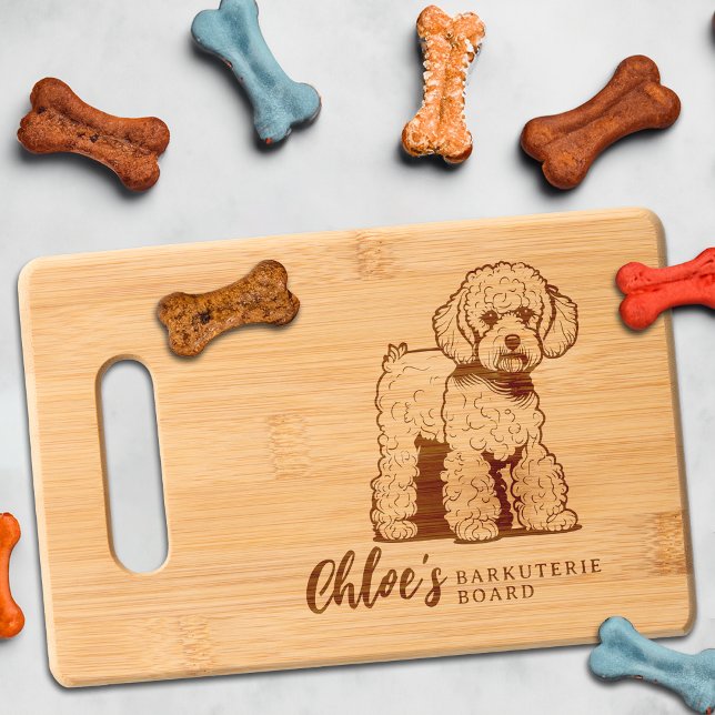 Poodle Barkuterie Dog Treat Wood Cutting Boa Engraved Cutting Board (Poodle Dog Cutting Board Barkuterie Personalized with Dog's Name, Gift for Dog Mom, Dad, Owner)