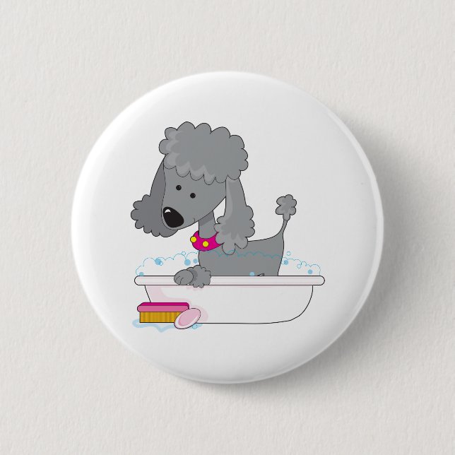 Poodle Bath Pinback Button (Front)