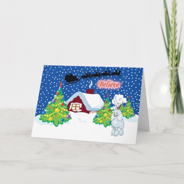 Poodle Believe In Santa Christmas Holiday Card (Front)