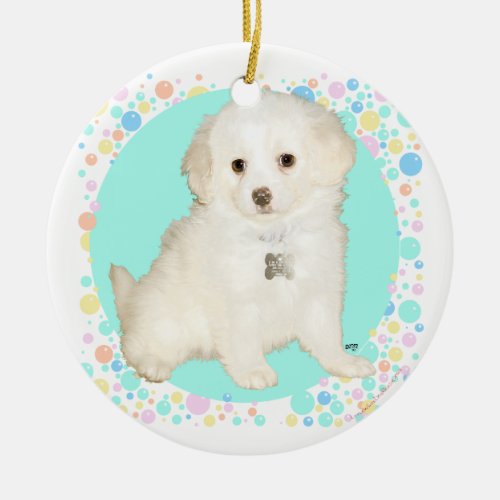 Poodle  Bichon Mix Puppy Celebrates Life Ceramic Ornament