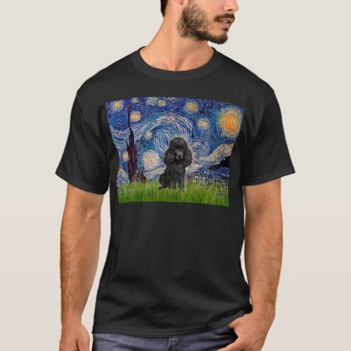 Poodle black 1 _ Starry Night T_Shirt