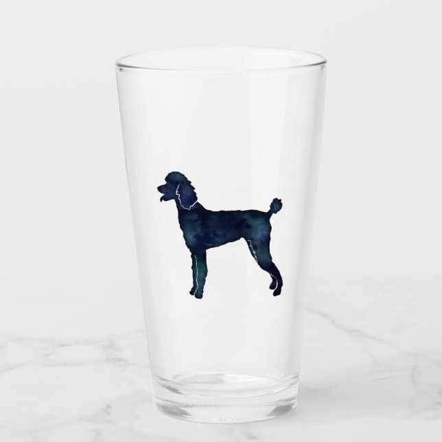 Poodle Black Watercolor Silhouette Glass (Front)
