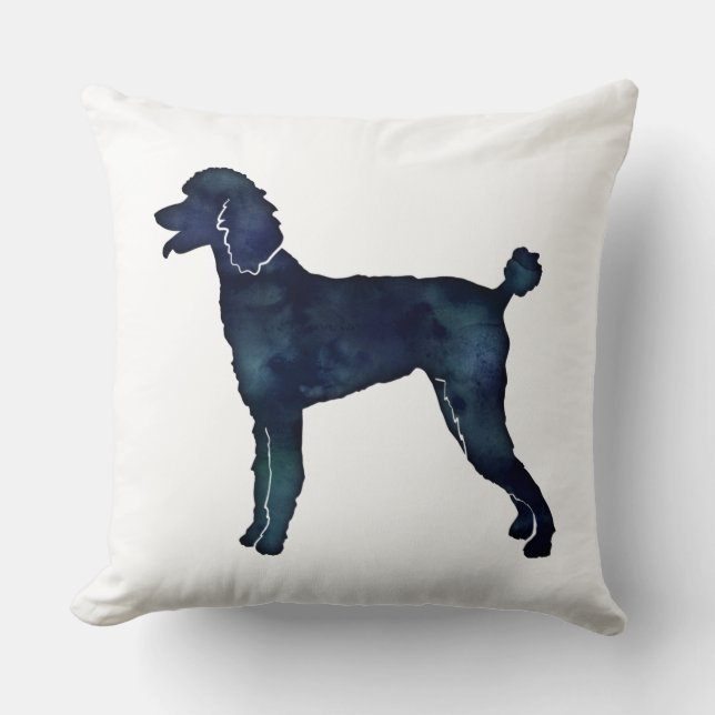 Poodle Black Watercolor Silhouette Throw Pillow (Front)