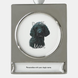 Poodle (blk) Mom 2 Silver Plated Banner Ornament