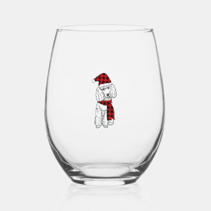 Poodle Buffalo Plaid Poodles Dog Lover Christmas  Stemless Wine Glass