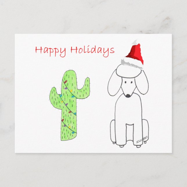 Poodle Cactus Christmas Holiday Postcard (Front)