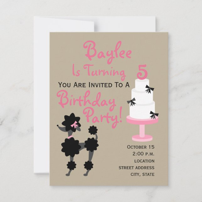 Poodle & Cake Birthday Invitation (Front)