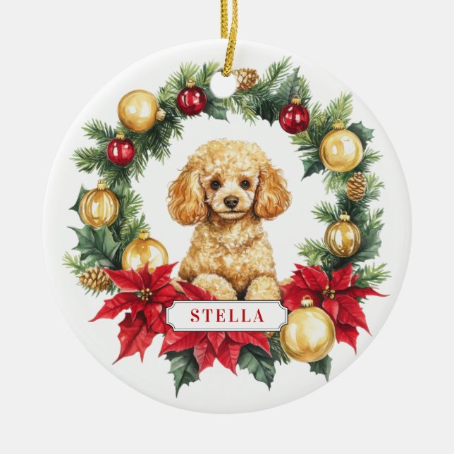 Poodle Ceramic Circle Ornament (Front)