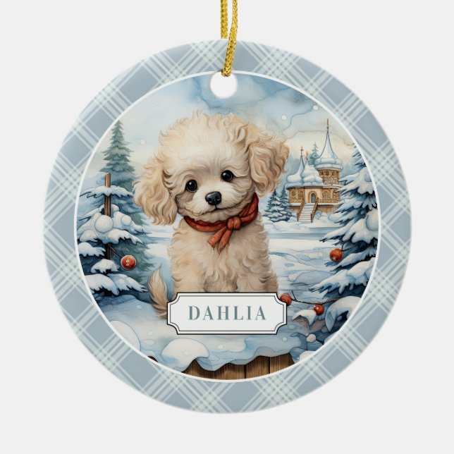 Poodle Ceramic Circle Ornament (Front)