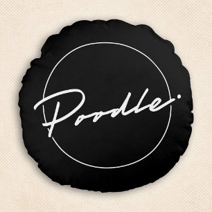Poodle Chic Fancy Script Elegant Black Round Throw Pillow