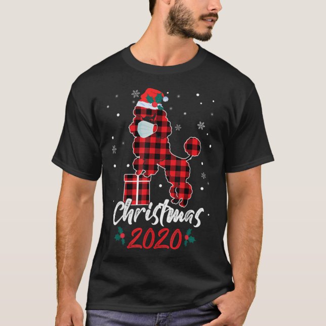 Poodle Christmas 2020 Red Plaid Poodle T-Shirt (Front)
