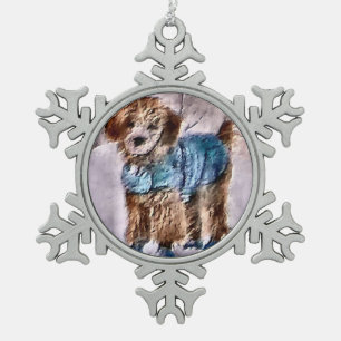 Poodle Christmas Art Snowflake Pewter Christmas Ornament