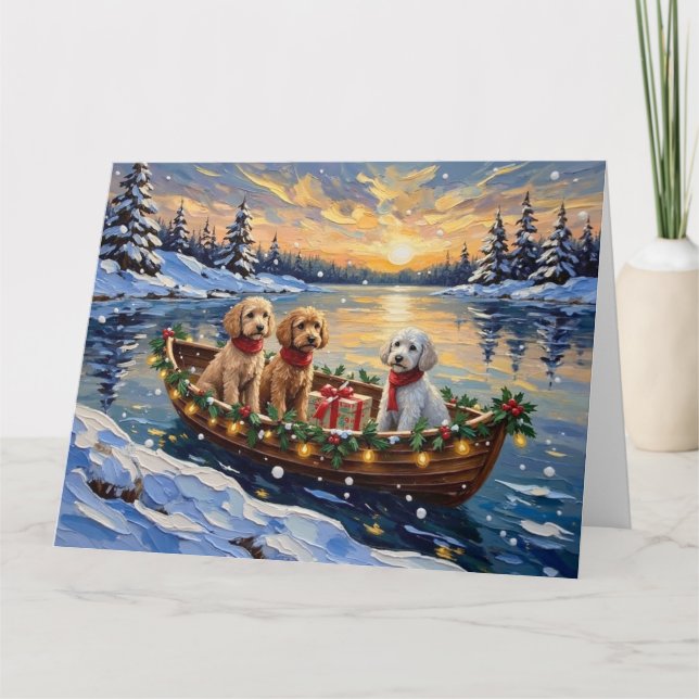 Poodle Christmas Boat Holiday Card (Front)