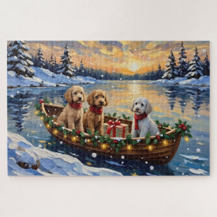 Poodle Christmas Boat Holiday Jigsaw Puzzle