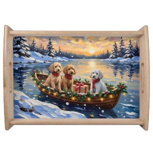 Poodle Christmas Boat Holiday Serving Tray