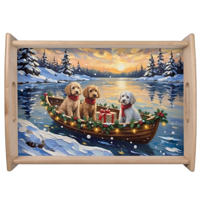 Poodle Christmas Boat Holiday Serving Tray (Front)
