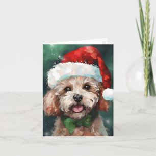 Poodle Christmas brush painting artwork Card