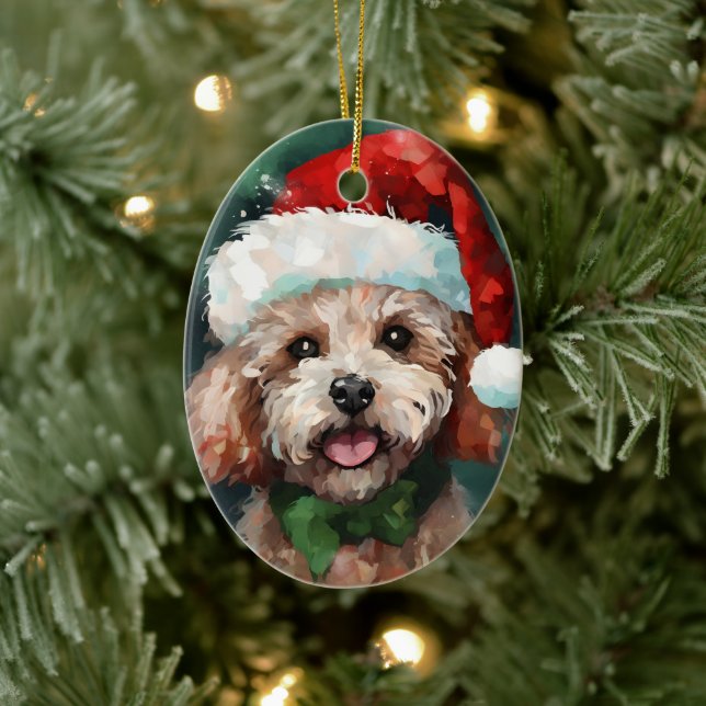Poodle Christmas brush painting artwork Ceramic Ornament (Tree)