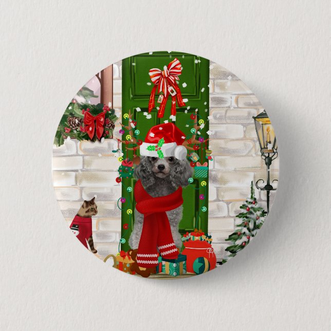Poodle Christmas Button (Front)