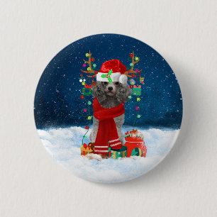 Poodle Christmas Button