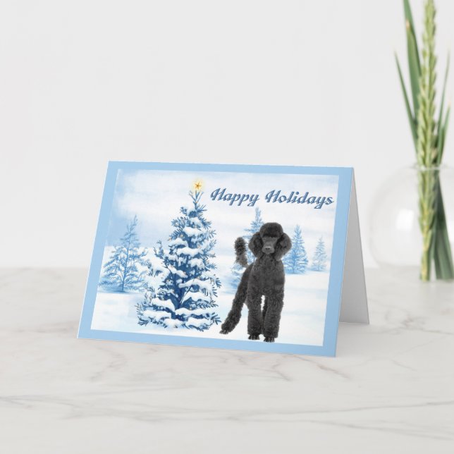 Poodle  Christmas Card Blue Tree (Front)