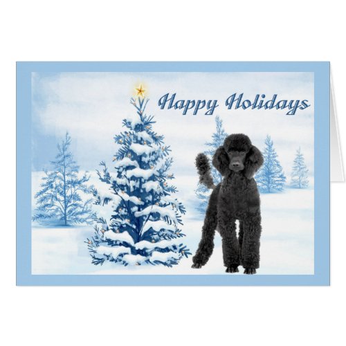 Poodle  Christmas Card Blue Tree
