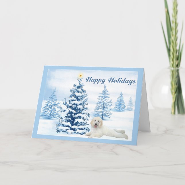 Poodle  Christmas Card Blue Tree (Front)