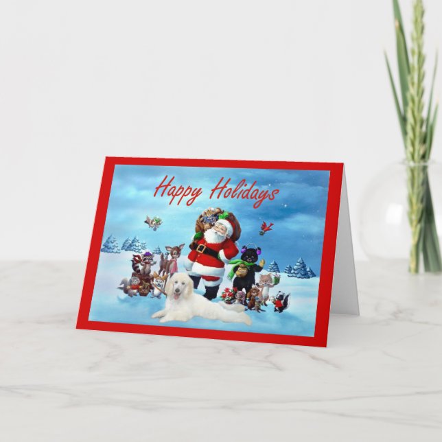 Poodle Christmas Card Santa and Animals (Front)