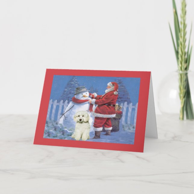 Poodle Christmas Card Santa and Snowman (Front)