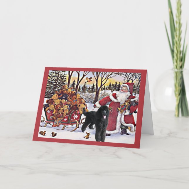 Poodle Christmas Card Santa Bears In Sleigh (Front)