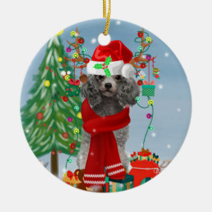 Poodle Christmas Ceramic Ornament