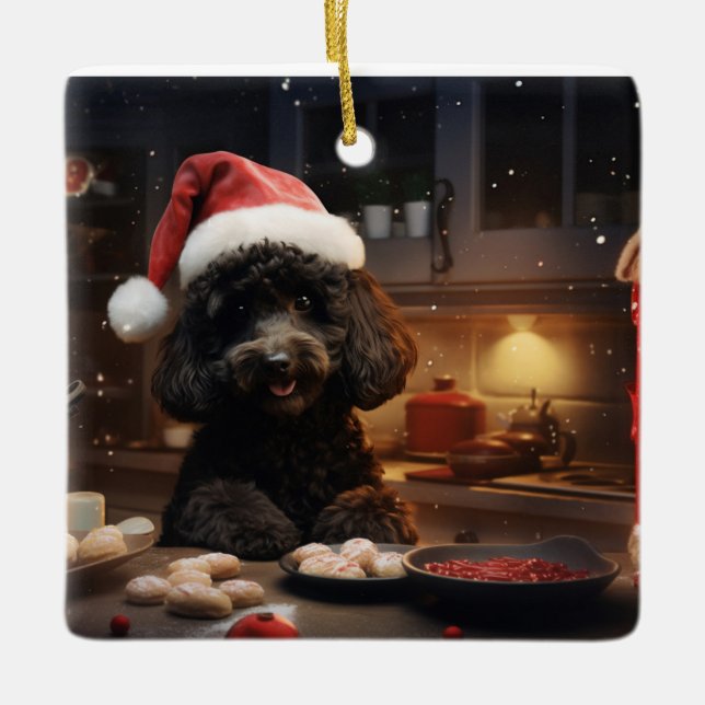 Poodle Christmas Cookies Festive Holiday Ceramic Ornament (Front)