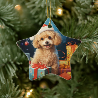 Poodle Christmas Decoration, Gift For Dog Lovers Ceramic Ornament