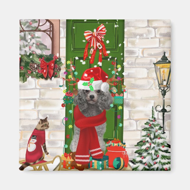 Poodle Christmas Magnet (Front)