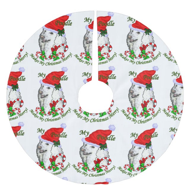 Poodle Christmas Merry Brushed Polyester Tree Skirt (Front)