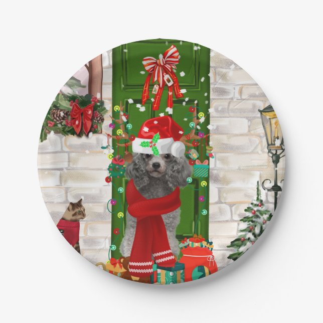 Poodle Christmas Paper Plates (Front)
