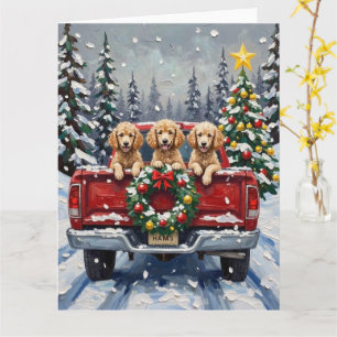 Poodle Christmas Red Truck Holiday Card