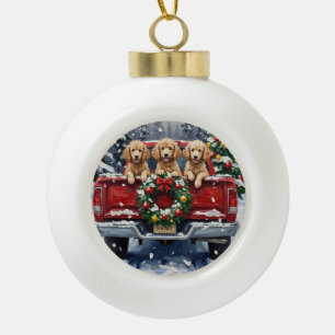 Poodle Christmas Red Truck Holiday Ceramic Ball Christmas Ornament