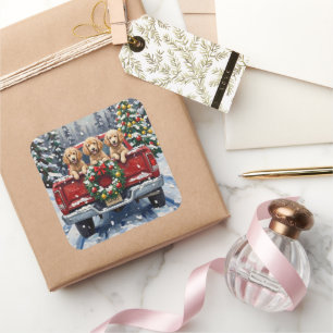 Poodle Christmas Red Truck Holiday Square Sticker